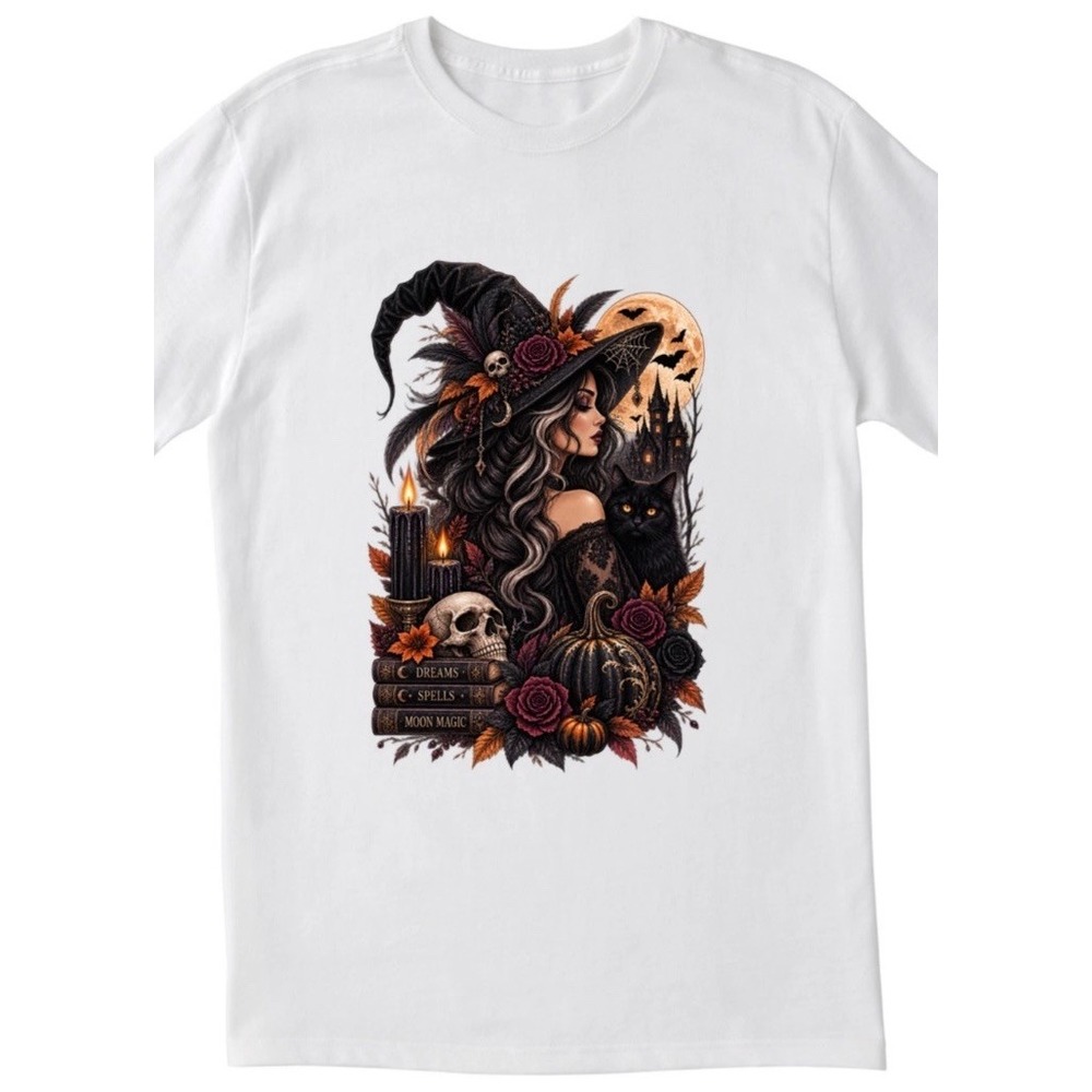 Botanical Witch Skull Spell T Shirt Adult White Large